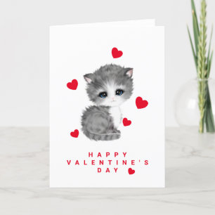 Cute Kitten Cat Heart Valentine's Day Cards