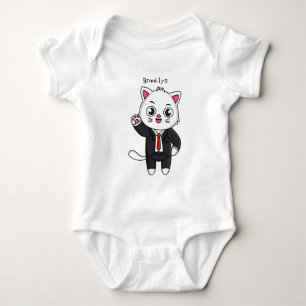 Cute kitten cat in business suit cartoon baby bodysuit
