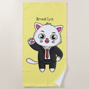 Cute kitten cat in business suit cartoon  beach towel