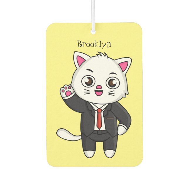 Cute kitten cat in business suit cartoon car air freshener (Front)
