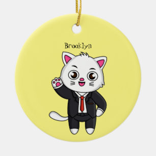 Cute kitten cat in business suit cartoon ceramic ornament