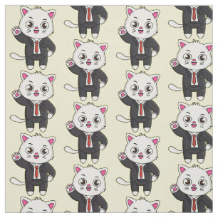 Cute kitten cat in business suit cartoon fabric