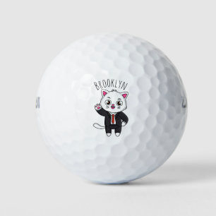 Cute kitten cat in business suit cartoon golf balls