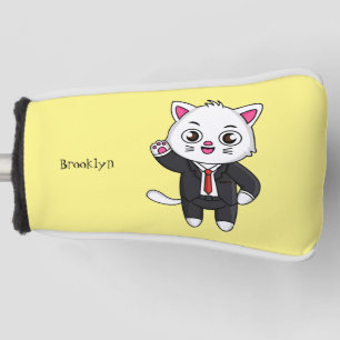 Cute kitten cat in business suit cartoon golf head cover