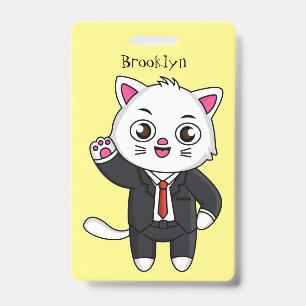 Cute kitten cat in business suit cartoon ID badge