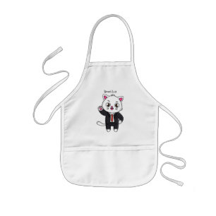 Cute kitten cat in business suit cartoon kids apron