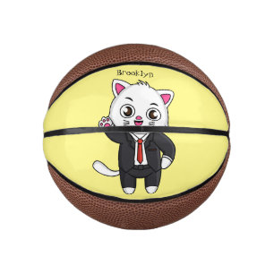 Cute kitten cat in business suit cartoon mini basketball