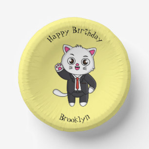 Cute kitten cat in business suit cartoon  paper plate