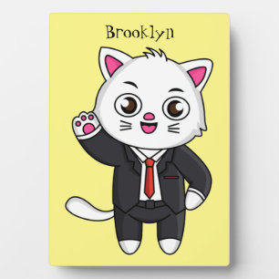 Cute kitten cat in business suit cartoon plaque