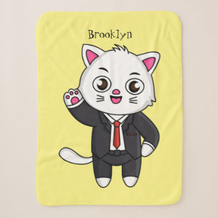 Cute kitten cat in business suit cartoon sherpa blanket