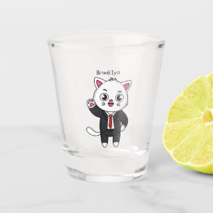 Cute kitten cat in business suit cartoon shot glass