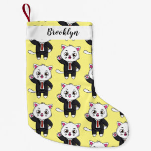Cute kitten cat in business suit cartoon small christmas stocking