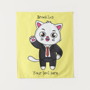 Cute kitten cat in business suit cartoon tapestry