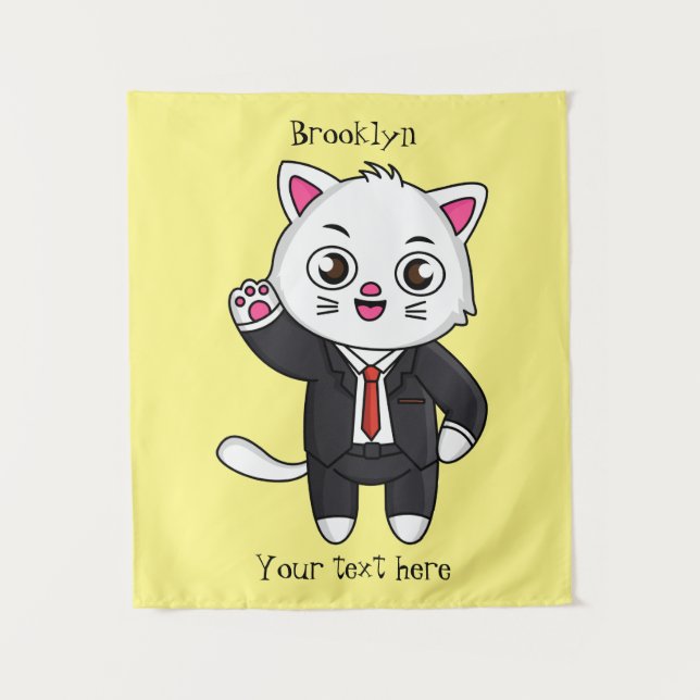 Cute kitten cat in business suit cartoon tapestry (Front)