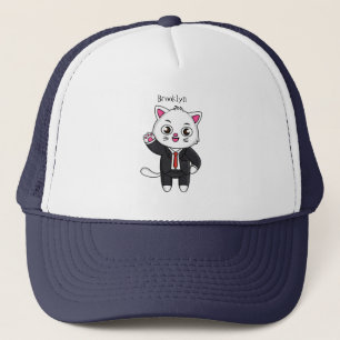 Cute kitten cat in business suit cartoon trucker hat
