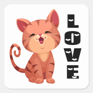 Cute Kitten Cat Orange Tabby Kitty Love Hello Square Sticker