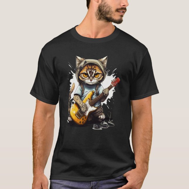 Cute Kitten Cat Playing Guitar  1 T-Shirt (Front)