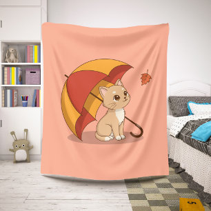 Cute Kitten Cat Red Yellow Umbrella Fall Pink Sherpa Blanket