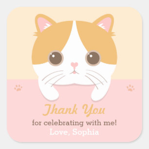 Cute Kitten Cat Thank You Birthday Party Stickers