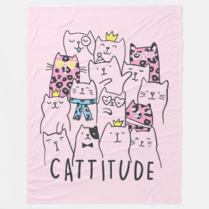 Cute Kitten Cattitude Cat Lovers Gift Fleece Blanket