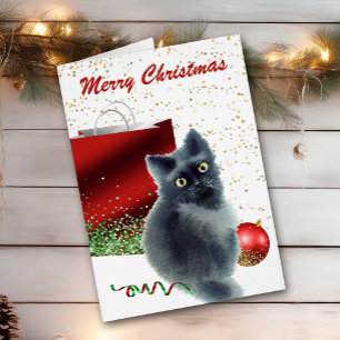 Cute Kitten Caught in the Act Christmas Card