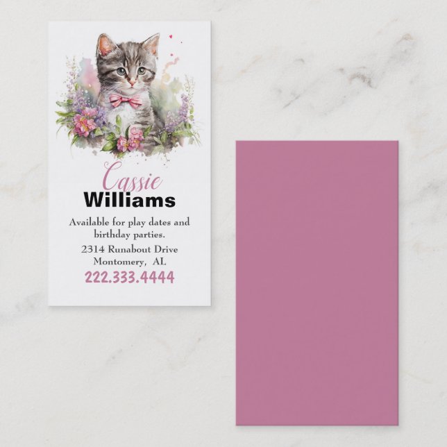 Cute Kitten Children Calling Card (Front/Back)
