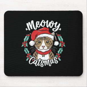 Cute Kitten Christmas Santa Hat Meowy Catmas Men W Mouse Pad