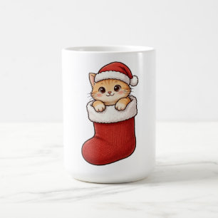 Cute Kitten Christmas Stocking Santa Hat Mug