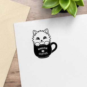 Cute Kitten Coffee Mug 1x1 Rubber Stamp