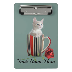 Cute kitten coffee mug photo flower green modern mini clipboard