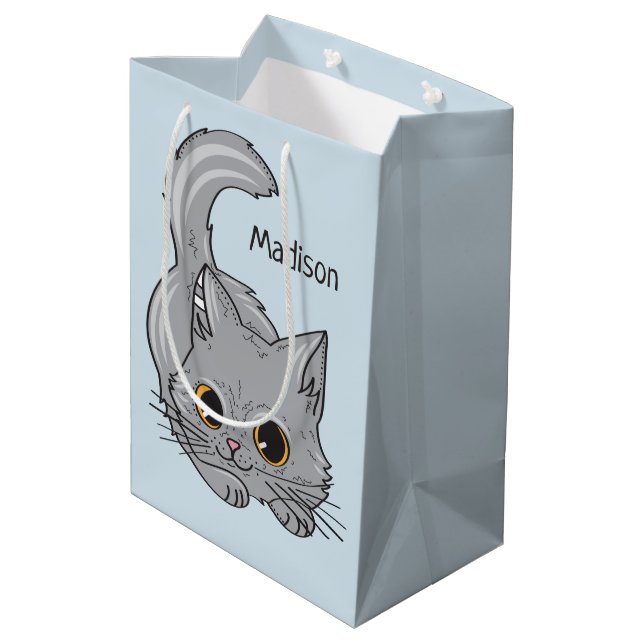 Cute Kitten custom name & colour gift bags (Back Angled)
