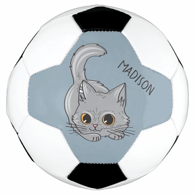 Cute Kitten custom name & colour soccer ball (Front)