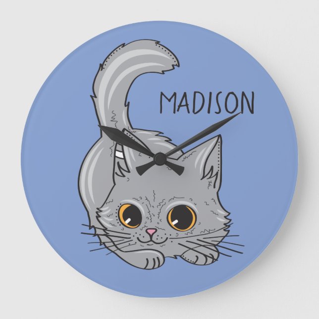 Cute Kitten custom name & colour wall clock (Front)