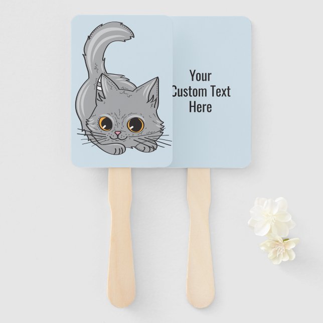 Cute Kitten custom text & colour hand fan set (Front and Back)