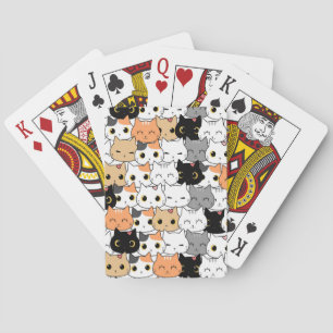Cute kitten doodle seamless pattern Playing Cards