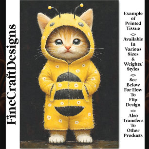 Cute Kitten Dressed As A Bumble Bee AK4F Decoupage Tissue Paper