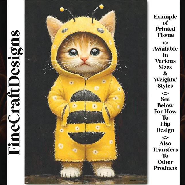 Cute Kitten Dressed As A Bumble Bee AK4F Decoupage Tissue Paper (Creator Uploaded)