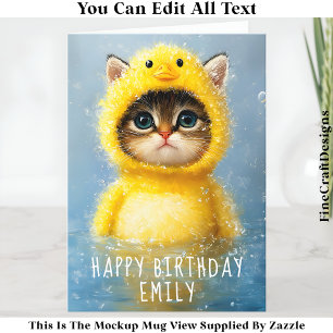 Cute Kitten Dressed As Yellow Duck DL4R Name  Card