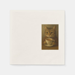 Cute kitten drinking tea with you. napkin