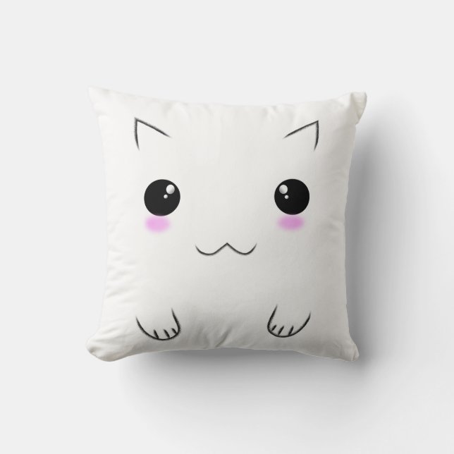 Cute Kitten Face & Paw Prints Cushion (Front)