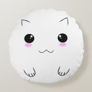 Cute Kitten Face & Paw Prints Round Cushion