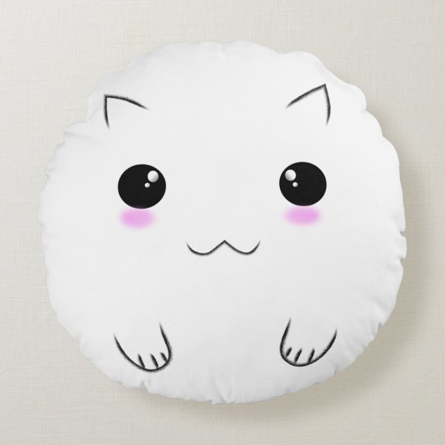 Cute Kitten Face & Paw Prints Round Cushion (Front)