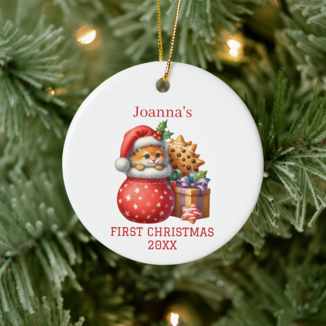 Cute Kitten First Christmas  Ceramic Ornament (Tree)