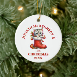 Cute Kitten First Christmas Personalised Ceramic Ornament