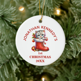 Cute Kitten First Christmas Personalised Ceramic Ornament