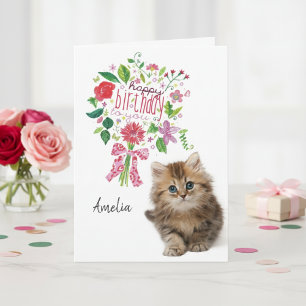 Cute Kitten Floral Bouquet Birthday Card