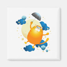 Cute Kitten Flying with Umbrella