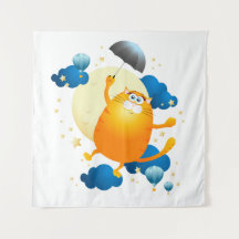 Cute Kitten Flying with Umbrella