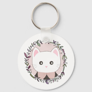 Cute Kitten Framed by Flowers Key Ring