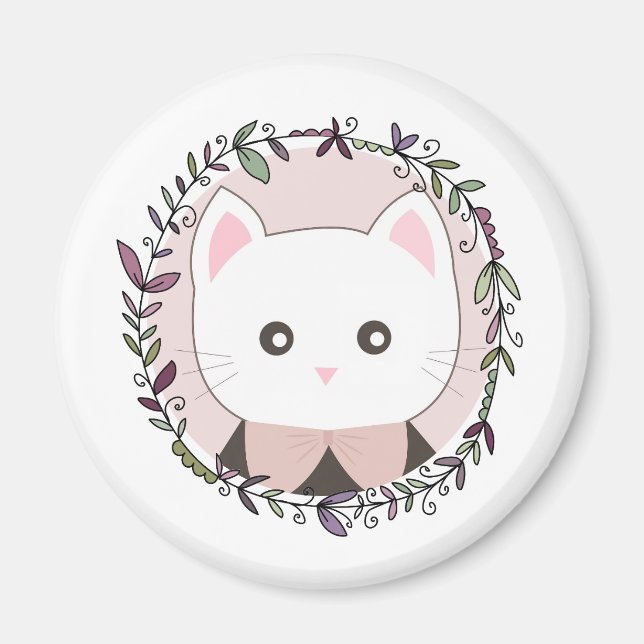 Cute Kitten Framed by Flowers Magnet (Front)